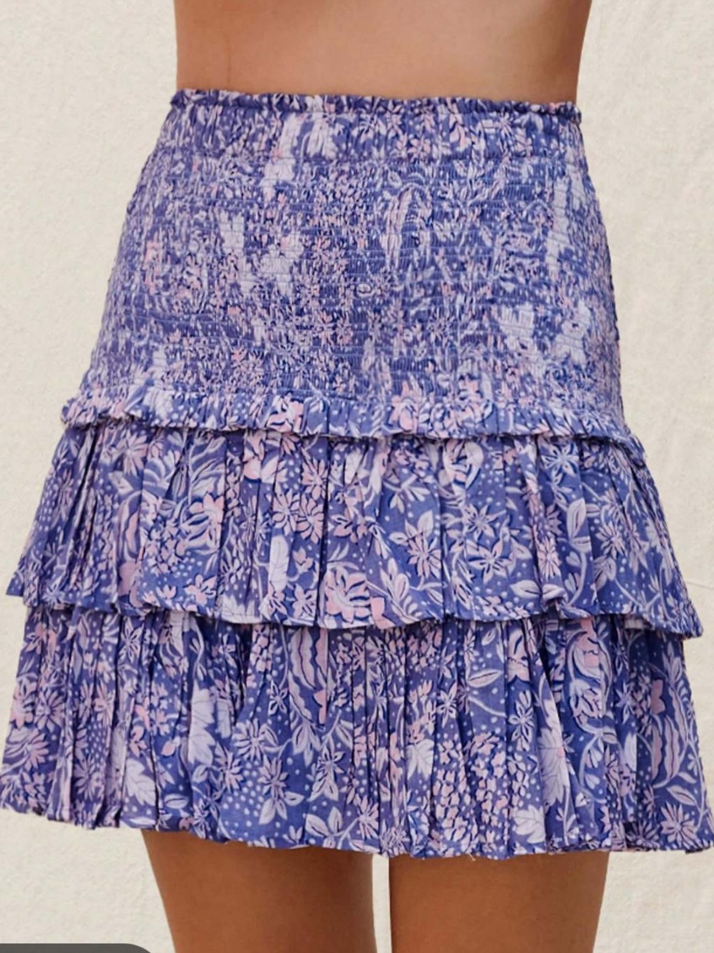 Sundry For Everve Wild Floral Print Ruffle Mini Skirt Purple Medium M